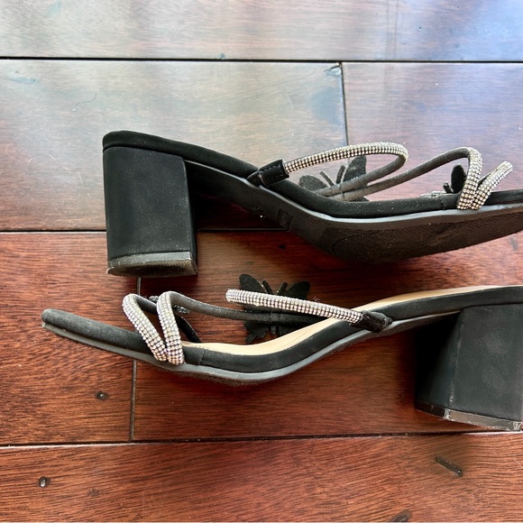 TOP Moda Black Heeled Slide Sandals with Crystal Butterfly Accents - Picture 3 of 5